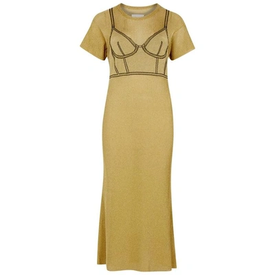 Shop Maison Margiela Gold Corset-intarsia Fine-knit Dress