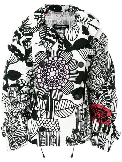 Shop Junya Watanabe Floral Print Double Breasted Jacket In Black