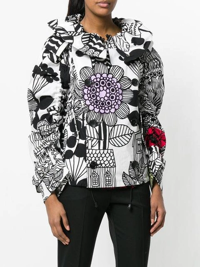 Shop Junya Watanabe Floral Print Double Breasted Jacket In Black