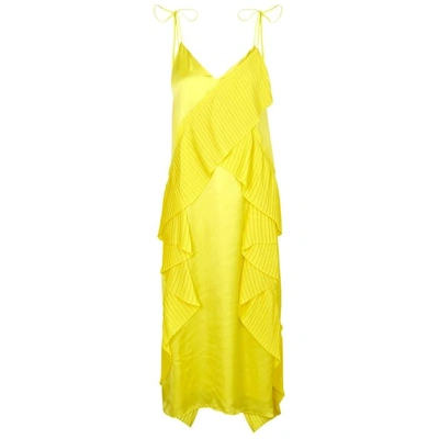 Shop Kenzo Yellow Ruffled Satin Midi Dress