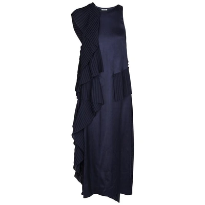 Shop Kenzo Navy Ruffled Satin Midi Dress