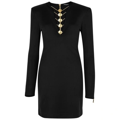 Shop Balmain Black Embellished Mini Dress