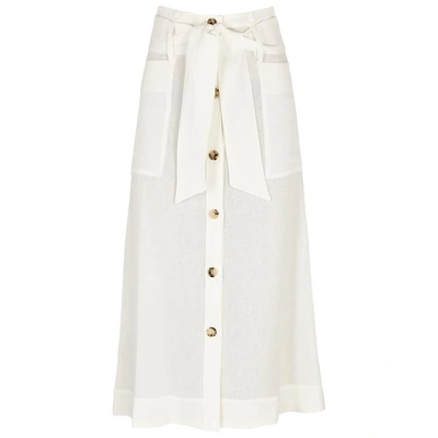 Shop Le Kasha Giza Ivory Linen Midi Skirt In Cream