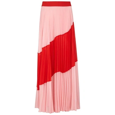 Shop Alice And Olivia Tavi Colour-block Pleated Chiffon Skirt In Red