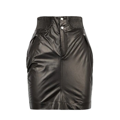 Shop Isabel Marant Amel Black Coated-silk Mini Skirt