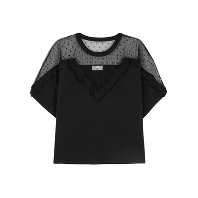 Shop Red Valentino Black Point D'esprit And Cotton Top