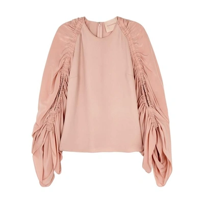 Shop Roksanda Safiya Blush Ruched Silk Top In Pink