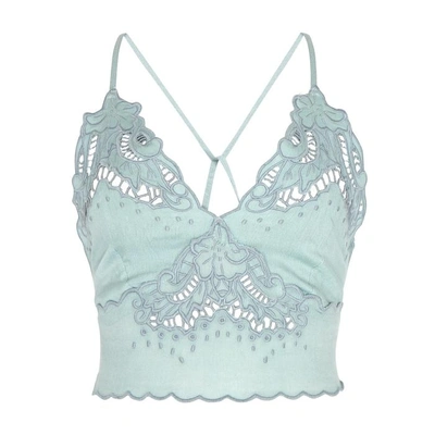 Shop Free People Sleepy Eyes Embroidered Jersey Bra Top In Mint