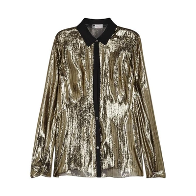Shop Lanvin Gold Stretch-silk Lamé Shirt