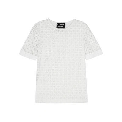 Shop Boutique Moschino White Circle-lace And Jersey Top