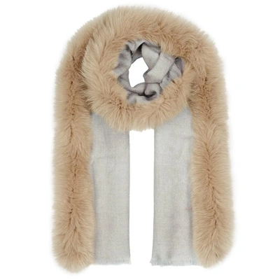 Shop Ama Pure Taupe Fur-trimmed Wool Scarf In Beige