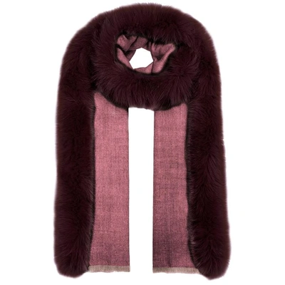 Shop Ama Pure Pink Fur-trimmed Wool Scarf In Burgundy