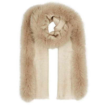 Shop Ama Pure Sand Fur-trimmed Wool Scarf In Beige