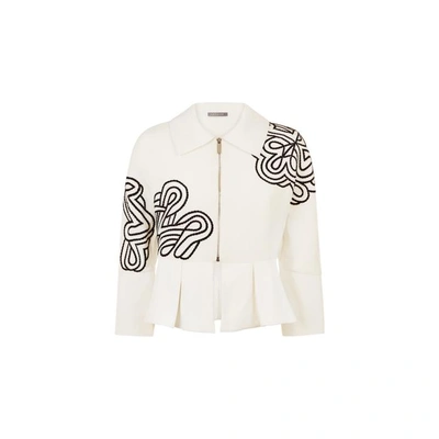 Shop Varana White Silk Crepe Applique Jacket