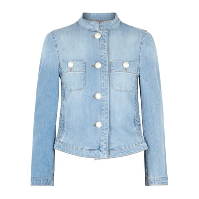 Shop Boutique Moschino Blue Shirred Denim Jacket