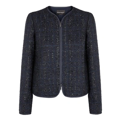 Shop Emporio Armani Navy Tweed Jacket