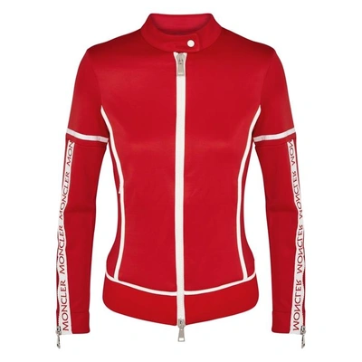 Shop Moncler Red White-trimmed Stretch-jersey Jacket In Red And White