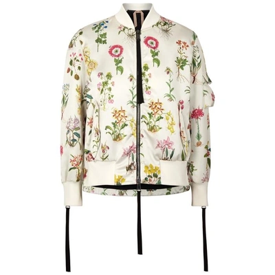 Shop N°21 Floral-print Satin Bomber Jacket In Cream
