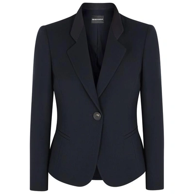 Shop Emporio Armani Navy Wool-blend Blazer