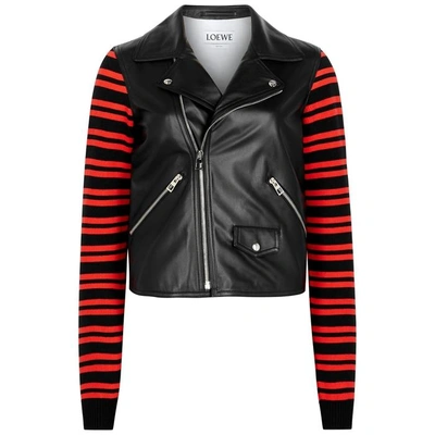 Shop Loewe Black Knitted And Leather Jacket