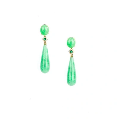 Shop Mozafarian Green Jade Earrings In Gold