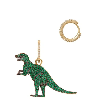 Shop Apm Monaco Rexy Dinosaur Gold Tone Hoop Earrings In Green