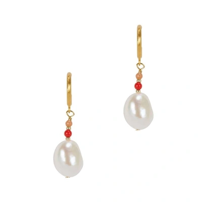Shop Anni Lu Baroque Pearl 18ct Gold-plated Drop Earrings In Corel