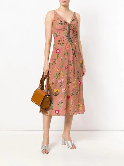 Shop N°21 Floral Embroidered Midi Dress In Neutrals