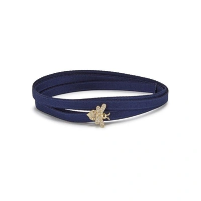 Shop Apm Monaco Bee-embellished Ribbon Wrap Choker In Blue