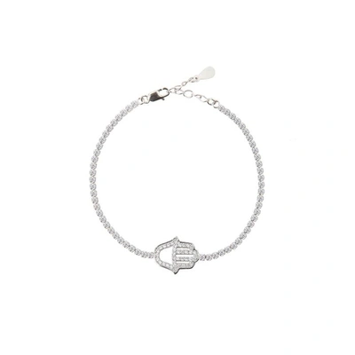 Shop Apples & Figs Linear Lucky Hamsa Bracelet In Silver