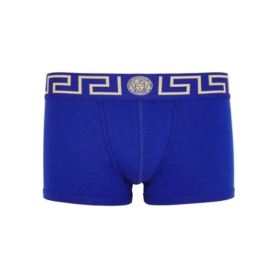 Shop Versace Iconic Stretch-cotton Boxer Briefs In Blue