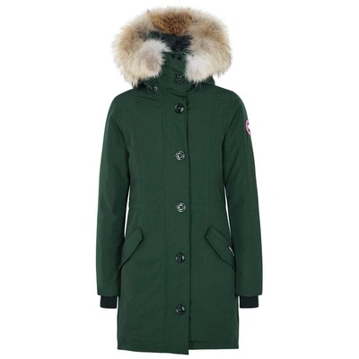 Shop Canada Goose Rossclair Dark Green Fur-trimmed Parka