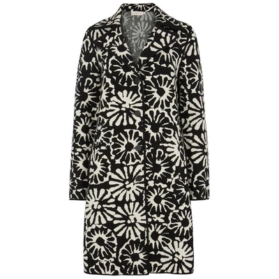 Shop Tory Burch Rosalie Floral-intarsia Stretch-knit Coat In Black And White