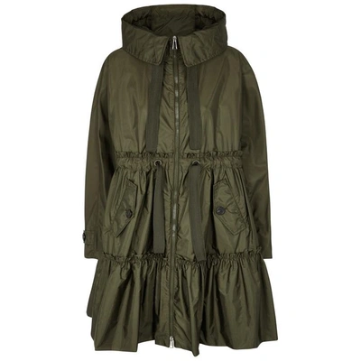 Shop Moncler Turquoise Olive Tiered Shell Coat In Khaki