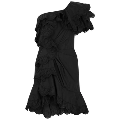 Shop Isabel Marant Jiska Black Ruffle-trimmed Cotton Dress