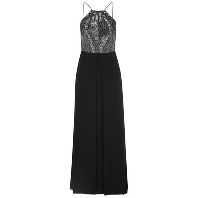 Shop Emporio Armani Black Sequin-embellished Silk Gown