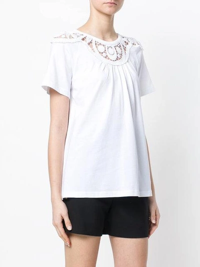 Shop Chloé Lace-detail Flared T-shirt In White