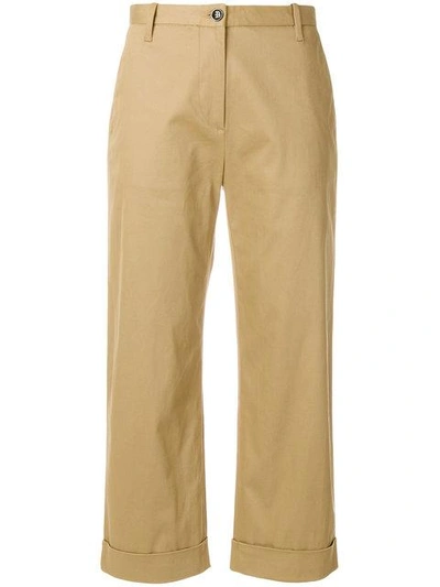 Nine In The Morning Cropped Turn Up Trousers In Brown