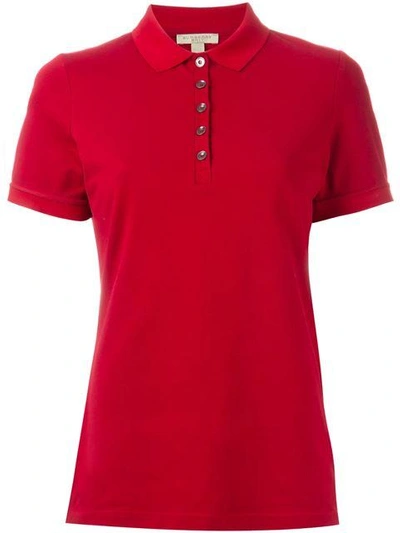 Shop Burberry Check Trim Stretch Cotton Piqué Polo Shirt In Red
