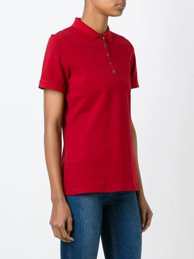 Shop Burberry Check Trim Stretch Cotton Piqué Polo Shirt In Red