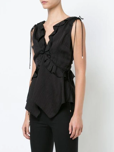 Shop Derek Lam 10 Crosby Sleeveless V-neck Ruffle Top - Black