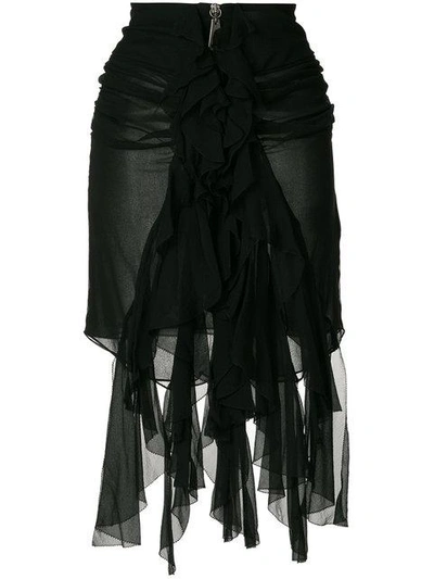 Shop Saint Laurent Ruffle Front Mini Skirt - Black