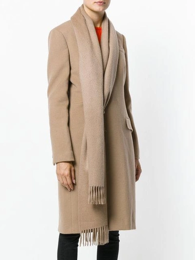 Shop Givenchy Asymmetric Scarf Trim Coat In Beige Camel