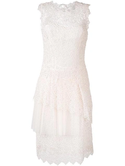 Shop Ermanno Scervino Embroidered Lace Dress In Neutrals