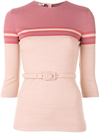 Shop Miu Miu Belted Knitted Jumper - Pink
