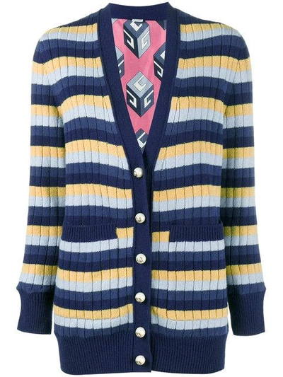 Shop Gucci Stripe Ribbed Cardigan - Blue