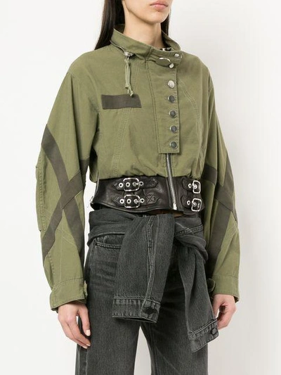 Shop Alexander Wang Belted Cropped Jacket - Green