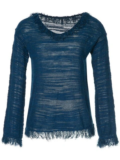 Shop Onefifteen Distressed Fringe Trim Top In Blue