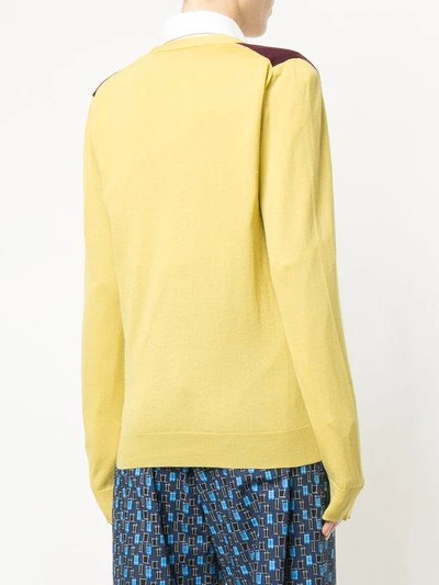 Shop Marni Colour Block Longline Cardigan In Yellow