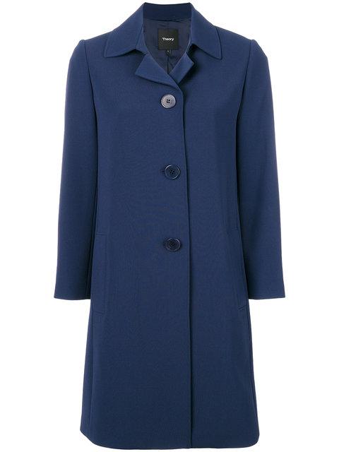 Theory Single Breasted Coat In Blue | ModeSens